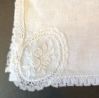 Hoefgen Vintage White Floral Botanical Lace Linen Handkerchief Belgium