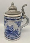 1880 Antique Stag Westerwald German Pewter Lidded Beer Stein Us Hunter Horse Dog