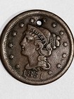 2 Indian Heads   3 Braided Hair  Coins Holed plugged 1851 1853 1854 1865 1907