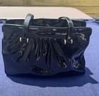 Vintage High Gloss Vinyl Retro Rouched Frame Hand Bag   Gold Tone Hardware