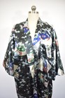 Vtg Rose Brand Japanese Womens Kimono Robe Os  Black Floral Satin Boho Geisha