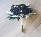 Black Rose Bridal Bouquet Sola Wood Flowers For Halloween Wedding   Bridesmaid