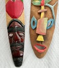 Set Of 2 Vintage African Style Wall Masks Hand Carved Wood   21    Tall