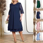 Plus Size     Women Chiffon Lace Mash Midi Dress Party Cocktail Gown Dresses Us