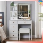 Makeup Vanity Desk Set With Sliding Led Lighted Mirror Adjustable 3 Lighting