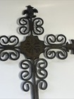Rustic Ornate Cast Iron Cross Wall Hanging Fleur De Lis