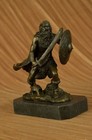 Signed Very Tall Greek Warrior Bronze Sculpture Statue Marble Base Figurine Deco