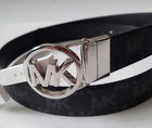 Michael Kors Reversible Mk Logo Round Buckle Belt Gray  Black Leather Size L