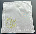 A  Vintage White Hankie Madeira Style Hand Embroidered Green Monogram S Wedding 