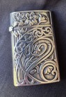 Antq Art Nouveau Sterling Silver Vesta Match Safe Floral Monogram Gilt Interior