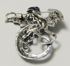 Dragon Brooch Pin Blue silver - Silver Tone Metal  small 
