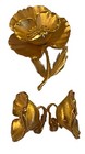 Vtg Signed Crown Trifari Demi-parure Gold Plated Poppy Brooch   Clip On Earrings