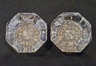 Pair 2 Antique 8 Point Octagon Glass Crystal Door Knob Brass Base Victorian Era