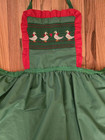 Vtg Handmade Embroidered Christmas Goose Bib Apron Green And Red Ruched 