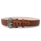 Genuine Leather Caiman Hornback Print Texas Metal Buckle Belt Cognac Color - Tan