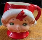Rare  Vintage 2 Lefton Pixie Elf Cup Japan 3545 Design By Marika Green Eyes