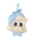 Ceramic Puppy Dog Face Blue Santa Hat   Bow Tie Ornament Vtg Big Eyes