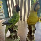 Ceramic Parrot Bird Figurine Pair On Tree Stump Bases  Approx  7 In Tall Japan 