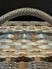 Vtg Woven Wicker Sewing Basket Japan 509 Gray Tan Blue Satin Lining 11x7x4 5   
