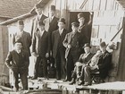 Antique 1900s Mounted Photo Men At Boathouse Dock Boat Waterfront Dog 8x10