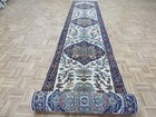 3 X 21 3 Runner Hand Knotted Ivory Antiqued Geometric Serapi Oriental Rug G9374