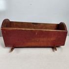 Antique Red Wooden Baby Doll Rocking Cradle Handmade Primitive Farmhouse Style