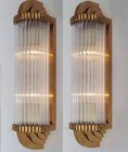Pair Art Deco Vintage Light Old Lamp Wall Sconces Fixture Brass   Glass Rod