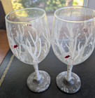 Wine Glass Set Of 2 Hand Painted Holiday Christmas Cardinals Birches Snow 