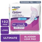 Equate Options Women s Incontinence Pads  Ultimate Absorbency  Long  102 Ct