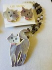 Vintage Lee Sands Cat Inlay Beaded Necklace   Matching Pierced Earrings Set