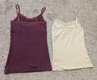 Vtg Y2k Abercrombie   Fitch Tank Top Cami Lot Of 2 Babydoll Lace Trim Beaded