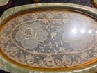 Vintage Green Marbled Vanity Set W  Hand Mirror  Brushes  Comb  Tray  Clock