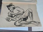 Vtg Nude Male Charcoal Drawing Expressionism 