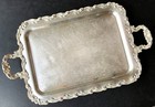 Vintage Antique Victorian Silver Plated Copper Large Footed Serving Platter Tray