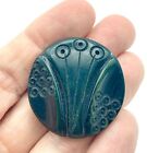 Vintage Carved Black Button 1 1 2  Wide X 3 8  Thick With Shank