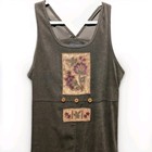 Vtg In Focus Faux Suede Maxi Tank Dress Womens M Green Cottagecore Patchwork 90s