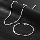 925 Sterling Silver Twisted Rope Chain Necklace Bracelet Set 4mm Men Women