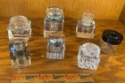Lot Of 7 Vintage Glass Ink Bottles     Hinged  Lift-off And Lidless     Mixed Styles