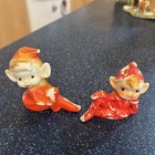 Vintage Christmas Pixie Elves In Red Set Of 2 Made In Japan Ceramic