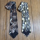 Set Of 2  Mens Silk Ties Murano Italia Ziggurat Mulberry Bold Geometric Abs