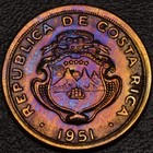 1951 Costa Rica 10 Centimos Gold  Blue    Purple Toning  l53-43 