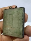 Antique Old Silver Pendant With Natural Jade Stone Early Written For Good Luck