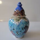 Vtg Kutahya Turkish Hand Painted Lidded Jar Vase Urn Blue