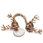 Double Elk Head Lapel Pin Gold Tone Chain Connecting Antlered Deer Jewelry