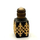 Vintage 1900s Black Gold Onyx Glass Filigree Miniature Perfume Bottle