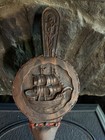 Antique Oak   Leather Fireplace Bellows Hand Carved Ship Anchor Victorian