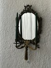 Antique 19th Century Brass Bronze Mirror With 2 Candle Wall Sconce
