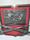 Vtg Metal Wood Red Coat Of Arms Wall Decor Crossed Swords Medieval Knights 13th