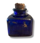 Antique 1920   s Inkwell Jar Bottle Cobalt Blue Original Cork Stopper 2oz Square