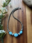 Southwestern Sterling Silver Blue Turquoise W Pearls Bead Necklace 18 Inch Gift